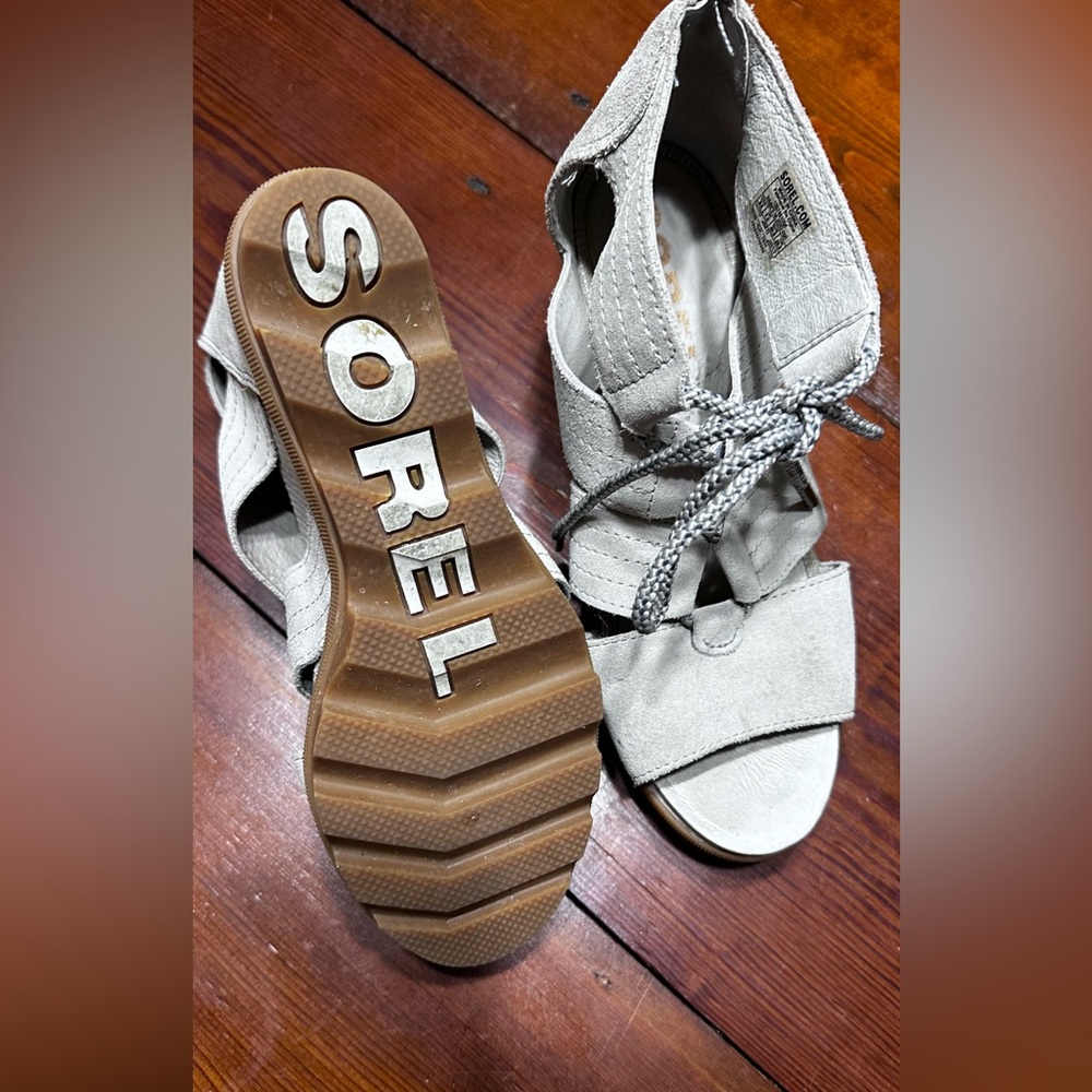Sorel sandal heels earthy grey